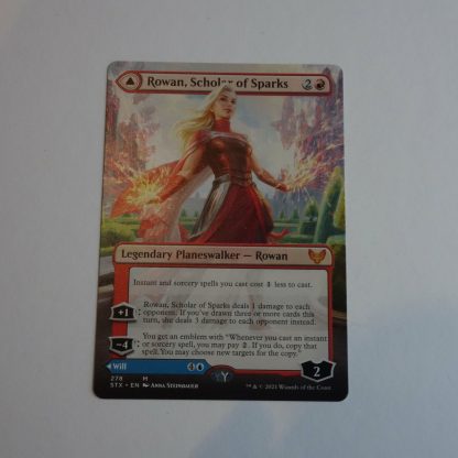 Magic the Gathering Game Card.  Rowan, Scholar of Sparks // Will, Scholar of Fro